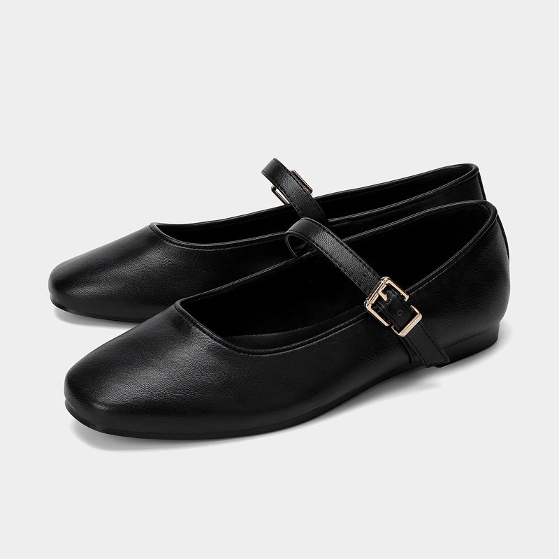 uright women's black mary jane flats | square toe buckle strap shoes Elegant Black Mary Jane Shoes