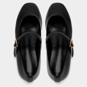 uright women's black mary jane flats | square toe buckle strap shoes