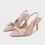 uright women elegant nude bow pumps