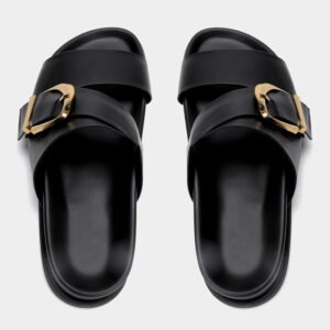 uright women's black pu flat slides