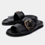 uright women's black pu flat slides