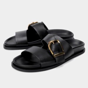 uright women's black pu flat slides