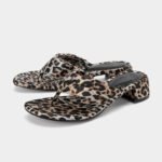 uright women's leopard print kitten heel mules