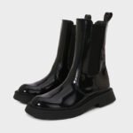 uright black patent pu chelsea boots
