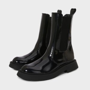 uright black patent pu chelsea boots