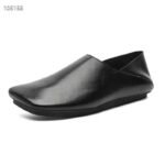 uright men's black leather slip on loafers